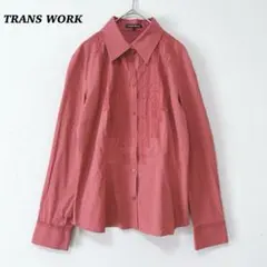 TRANS WORKトランスワーク　鮮やか　レース　長袖シャツ　ブラウス　レッドのサムネイル