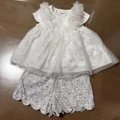 (セット価格)petitmain チュールトップス 花柄ショートパンツ 100