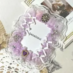 レースデコ　トレカケース　No.105 紫　白　パープル　ホワイト　リボン