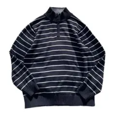 【90s】L.L.Bean ハーフジップ ボーダー コットン ニット ネイビー