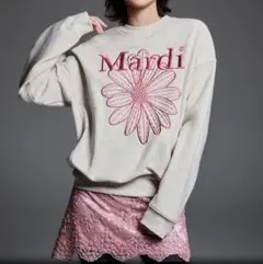 mardi mercredi トレーナー スウェット オートミール ピンク刺繍