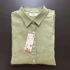 ユニクロ　プレミアムリネンシャツ　長袖　グリーン　サイズM