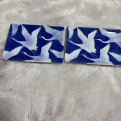 白い鶴のデザイン皿2枚セット