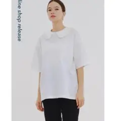 新品未使用　yori フロッキードット丸襟Tee ホワイト