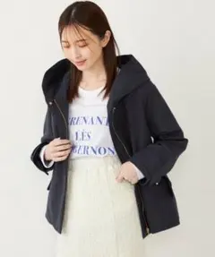 SHIPS Colors 〈手洗い可能〉フードショートコート ネイビー