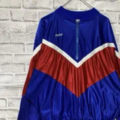 ハーフジップジャージ　トラックジャケット　ブルーレディースXLロゴ刺繍818