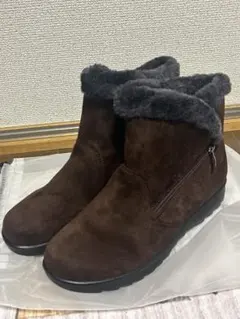 新品☆ブラウン☆スウェード調☆ショートブーツ☆裏ボア暖か☆25.5EEE程度☆