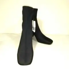 タグ付　ZARA　アンクルブーツ　ブロックヒール　サイドジップ　38