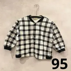 裏起毛　ブルゾン　チェック　ノーカラー　アウター　スウェット　前あき　ボタン