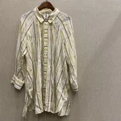 美品 CORDIER コルディア ロングシャツ ストライプ イエロー系のサムネイル