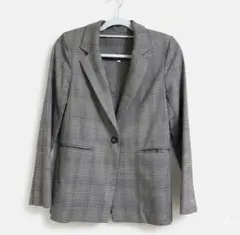 韓国 チェック柄ノーカラージャケットS