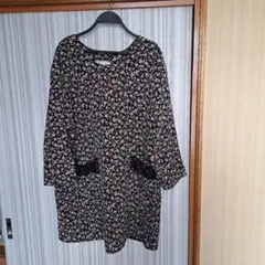 【８日まで】花柄　レディース　エプロン　割烹着　大きいサイズ　ＬＬ　３Ｌ