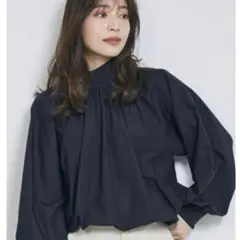 basement online ボウタイブラウス　ネイビー