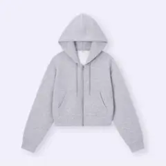 GU パフ スウェット フルジップ パーカ ジーユー XL グレー 灰 ショート