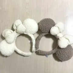 ディズニー Disney カチューシャ モコモコ ホワイト ベージュ セット
