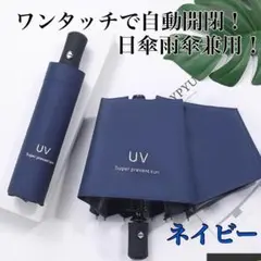 折りたたみ傘 ワンタッチ 自動開閉 8本骨 耐風 撥水 晴雨兼用 ネイビー