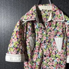 【ヴィンテージ】古着 レディース 花柄 シャツワンピース レース装飾 総柄レトロのサムネイル