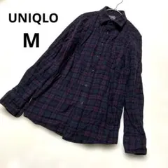 UNIQLO ユニクロ 長袖ネルシャツ チェック パープル 紫 M メンズ