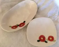 花柄食器セット（オーバル・スクエア）2枚