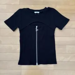 MURUA ブラックリブニット 半袖 ジッパー付き