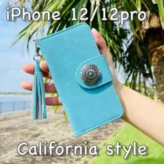 iPhone 12 Pro/12レザーケース/カバー☆スエード&コンチョ☆手帳型