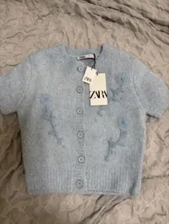 ZARA 水色 半袖ニットカーディガン