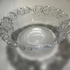 バラ模様の透明ガラスボウル 25cm