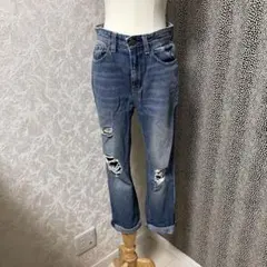 GU ライトブルー ダメージクロップドデニム