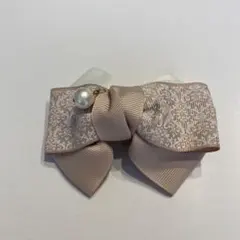 ピンク　リボン型バレッタ　パール付き