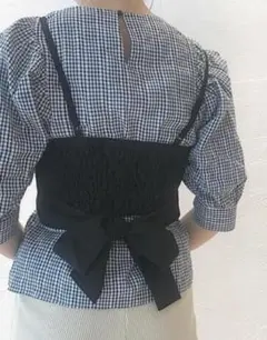 ミスティック 新品未使用 ギンガム 袖ボリューム キャミ付きトップス 2点セット