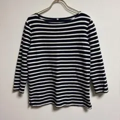 ✨良品✨ 無印【Ｍ】長袖カットソー ボーダー 薄手 ボートネック ネイビー 白