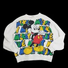 90s 90年代 ミッキー ファミリー 大判 染み込み プリント スウェット