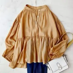 美品 23区 大きいサイズ 46 ソフトオーガンジー ボリュームブラウス 近年