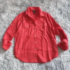 【未使用】LAUREN RALPH LAUREN リネン100%シャツ 朱色 Lのサムネイル