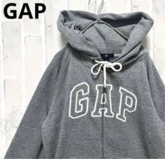 GAP ギャップ ジップパーカー スウェット S 刺繍 ワッペン 裏起毛 短丈