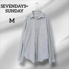 セブンデイズサンデイ　長袖シャツ　ストライプ　ホワイト/ネイビー　コットン　M