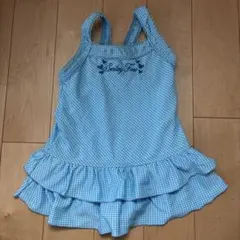 水色 ギンガムチェック フリル水着　120cm