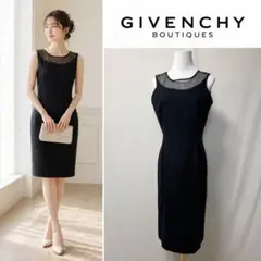 GIVENCHY シアー切替 ノースリーブワンピース 38 ブラック 日本製のサムネイル
