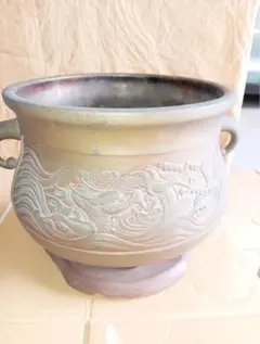 昭和レトロ 獅子 鞠柄 青銅風炉 銅器火鉢 手あぶり火鉢 囲炉裏 金属工芸古道具のサムネイル