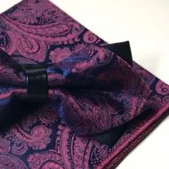 蝶ネクタイ・ポケットチーフ ボルドー ペイズリー 挙式 新郎 無地 人気 Nns