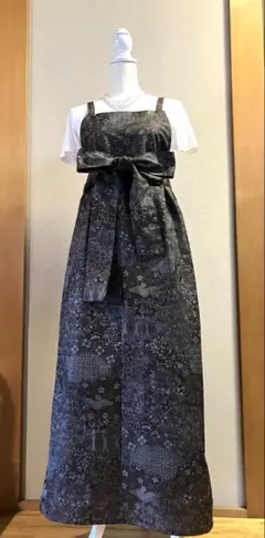 大島紬正絹パッチ・エプロンワンピ サロンペットスカート・キャミ