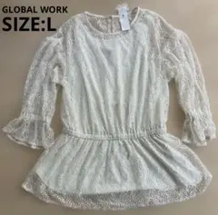 35【GLOBAL WORK】総 レース チュニック タンクトップ付 Lのサムネイル