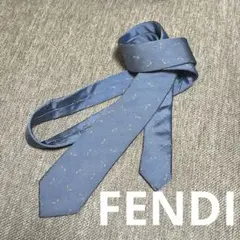 美品✨FENDI ネクタイ フェンディ 顔 フェイス ジャガード 水色 【H 