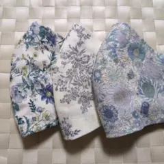 青い花柄マスク3枚セット