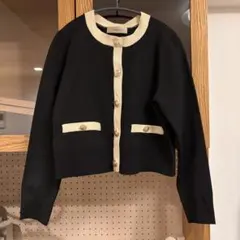 JUSGLITTY ジャスグリッティー 配色ジャケットカーデ ブラック×ベージュ