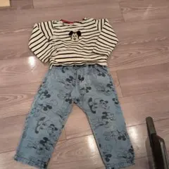 ミッキーマウス ボーダー 長袖カットソーとデニムパンツセット 110cm