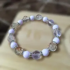 ハンドメイド ガラスビーズブレスレット ラベンダー×クリア