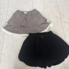 フリル付きグレーのスカート 黒コーデュロイズボン120