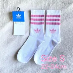 【新品】アディダス グリッター クルーソックス S ホワイト×ピンク ラメ