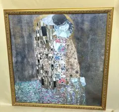 グスタフ クリムト 接吻 額付き絵画 50×60 黄金ラメ特殊印刷 壁掛け